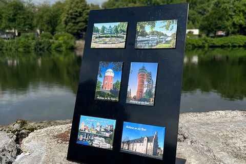 Mülheim-Souvenir: Foto-Magnete mit Motiven aus Mülheim an der Ruhr, erhältlich in der Touristinfo